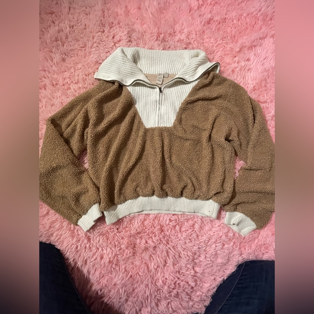 Dolan Sherpa Half Zip Pullover Neutral Colorblock Fleece Women’s Large - Picture 4 of 8